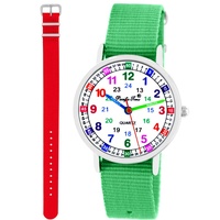 Kinder Armbanduhr Mädchen Jungen Lernuhr Kinderuhr uni 2 Armband grün + rot
