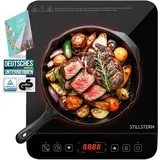 STILLSTERN Induktionskochplatte 2100W – Induktionskochfeld geeignet für 12–28 cm, Booster-Modus, Hitzebeständiger Kochmatte, Lautlos-Funktion, 19 Temperatur- & Leistungsstufen, 24h Timer, Touch