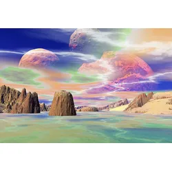 Fototapete PAPERMOON "PLANETEN-FUTURISTISCH WELTRAUM MOND GALAXIE UNIVERSUM", bunt, B:3,50m L:2,60m, Vlies, Tapeten
