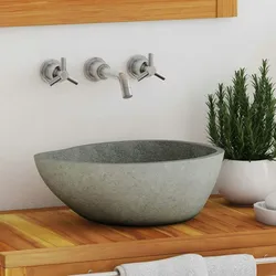 DELUKE® Naturstein Waschbecken oval - Flussstein Aufsatzwaschbecken Waschschale Waschtisch Handwaschbecken Bad Waschplatz Badezimmer Oval, 37-46cm