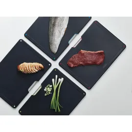 Joseph Joseph Folio Steel 4 Stück Schneidebrett-Set farbcodierte Anti-Rutsch-Bretter mit Aufbewahrungskoffer, - Rußschwarz, Plastic
