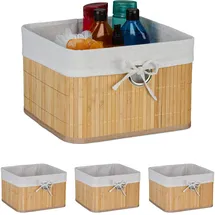 Relaxdays Aufbewahrungskorb Set aus Bambus 31 x 31 x 20 cm beige/silber/weiß