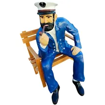 DEKO VERTRIEB BAYERN XL Premium Seemann auf Bank lebensgross 130cm Matrose Garten Deko Figur