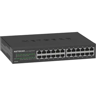 Netgear GS324 24 Port Switch Gigabit Ethernet LAN (Plug-and-Play Netzwerk, lüfterlos, 19 Zoll Rack-Montage, Robustes Metallgehäuse), Schwarz