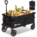 Sekey Bollerwagen Bollerwagen Faltbar Handwagen Belastbar bis 150kg Transportwagen, Zusammenfaltbar aus 4 Richtungen, mit verstellbarem Handgriff schwarz