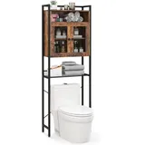 Costway Toilettenschrank 3 Regale 0 x 0 cm Weiß Glas/Spanplatte