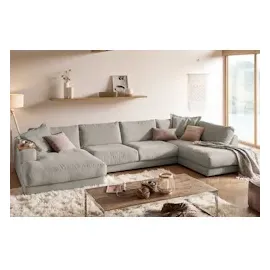 KAWOLA Wohnlandschaft U-Form Madeline Cord Longchair links steingrau