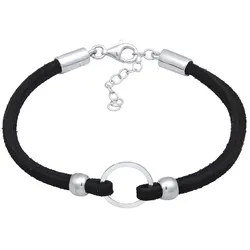 Elli Synthetisch Leder Schwarz Kreis Trend 925 Silber Armbänder & Armreife   Damen