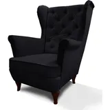 beautysofa Chesterfield-Sessel, Schwarz, Textil, 1-Sitzer, 82x102x92 cm, Wohnzimmer, Sessel, Ohrensessel