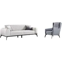 aea Wohnzimmer-Set 2tlg 3-Sitzer Sofa Sessel Grau Textil, 3+1 Garnitur Modern