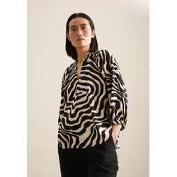 Shirtbluse SEIDENSTICKER "Schwarze Rose", Damen, Gr. XS (34), schwarz, 100% Baumwolle, gemustert, regular fit, Rundhals, 3/4-Ärmel, Blusen, 3/4-Arm Rundhals Druck