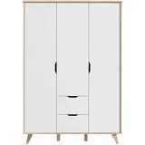 Forte Drehtürenschrank Vankka 139,4 x 201,5 x 52 cm Weiß/Eiche