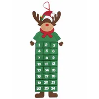 Mooyii Adventskalender Filz Weihnachtsmann Elch 24 Taschen 4x6 cm zum Selbstbefüllen, Weihnachten Kalender Filz 3D Hängenden Schneemann 24 Tage Countdown bis für Tür Wand Dekoration (Green)