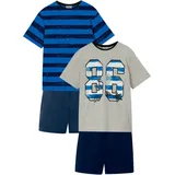 bonprix Shorty (Set, 4 tlg) lockere Passform, aus Baumwolle und Viskose, 4-teiliges Set blau|grau|schwarz 140/146 (10-11)