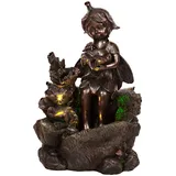 BIRENDY Zimmerbrunnen mit LED Leuchten, 57cm hoch Springbrunnen für Innen und Außen in verschiedenen Designs, Frosch, Elfe, Kinder, Krüge (Brunnen 14 Elfe)