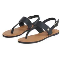 Tommy Hilfiger LEATHER THONG SANDAL Riemchensandale, Sandalette, Sommerschuh, Flats mit Zehensteg schwarz 42 EU