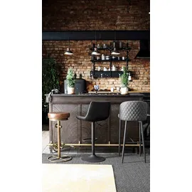 BIZZOTTO Barhocker Cycle aus Leder, Metallgestell im Industrial Stil, Bronze Cognac, gepolstert