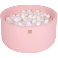 MeowBaby Bällebad Baby - Rund 90x40cm Baby Pool für Kinder mit 300 Bälle, Baumwolle, Hellrosa: Weiß/Transparent/Perlweiß