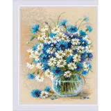 Riolis Kreuzstich Stickpackung Gänseblümchen und Kornblumen, Zählmuster, 24x30cm