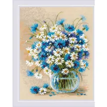 Riolis Kreuzstich Stickpackung Gänseblümchen und Kornblumen, Zählmuster, 24x30cm