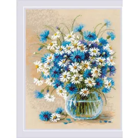 Riolis Kreuzstich Stickpackung Gänseblümchen und Kornblumen, Zählmuster, 24x30cm