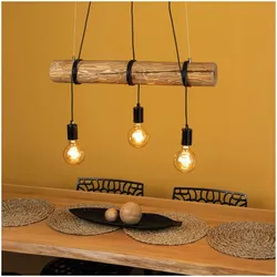 Pendelleuchte Towny Holz Kiefer natur Metall schwarz 3xE27