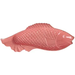 RICE Große Fisch Keramik Servierplatte, 53 x 19 x 5 cm, koralle
