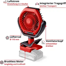 Einhell GC-CF 18/110 Li-Solo 11 cm Tischventilator Rot