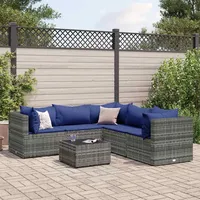 vidaXL 6-tlg. Garten-Lounge-Set mit Kissen Grau Poly Rattan