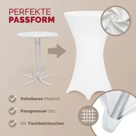 DETEX DETEX® Stehtisch Husse 2er Set Rund 30°C Waschbar Stehtischhussen Stretch Stehtischhusse Überzug 2er Set Weiß 80-85cm Verstärkter Fußbereich