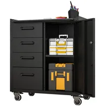 retrok Heavy-duty Metall-werkzeugschrank Mit Rollen, Werkzeugwagen Mit 3 Schubladen, 75 × 42 × 88 Cm, Schwarz/grau, Für Garage, Büro Und Haushalt