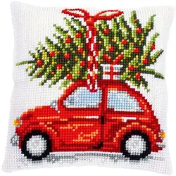 Kreuzstichkissen "Auto mit Weihnachtsbaum"