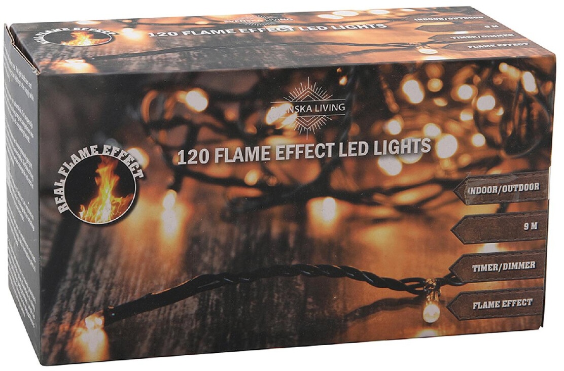 Lichterkette mit Flammeneffekt 120 LED 9m warmweiss