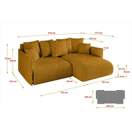 altdecor Ecksofa Cord 2-Sitzer Senfgelb