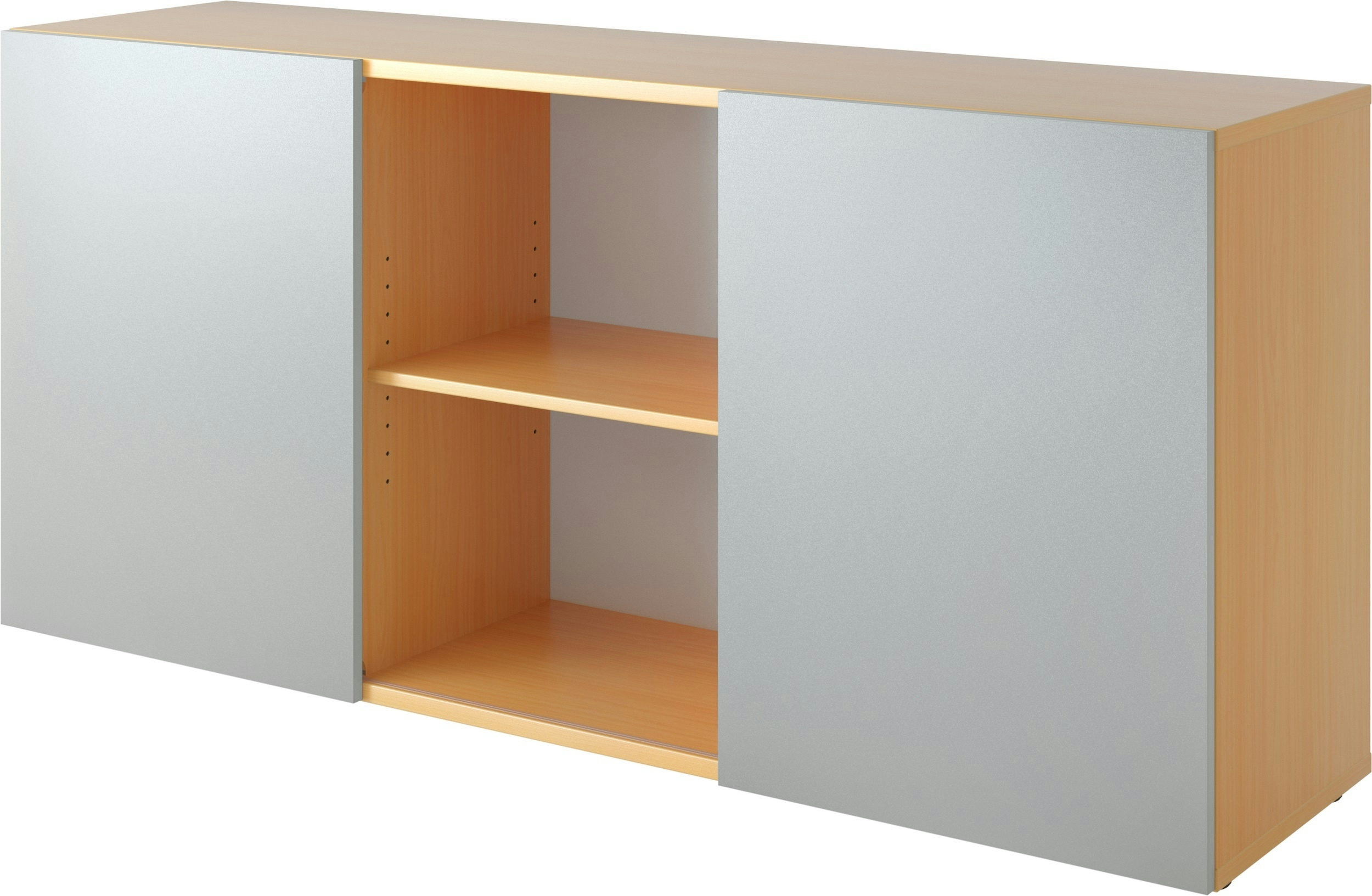 bümö Schwebetürenschrank, Sideboard Buche/Silber - Büromöbel Sideboard Holz 160cm breit, 42cm schmal, Büro Schrank mit Schwebetür für Flur oder als