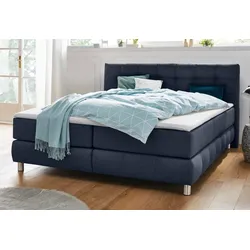 Boxspringbett ANDAS "Salo XXL", blau, B:194cm L:231cm, Komplettbetten, Boxspringbett, in Samtoptik oder Struktur, 6 Breiten in Überlänge 220cm, 4 Härtegrade