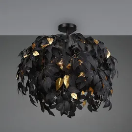 ETC Shop Deckenleuchte Schlafzimmerleuchte Deckenlampe Blätter schwarz gold,, 3x E14 Fassung, DxH 70x73 cm