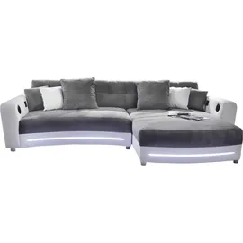 luma-home Multimedia-Ecksofa Couch mit RGB-LED Bluetooth Soundsystem USB, in Grau / Weiß / 15410 - Grau