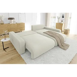 s-style möbel Ecksofa mit Schlaffunktion und Bettkasten in Cord-Stoff schöner Sitzkomfort Ottomane rechts, B/T/H: 234 cm, Hergestellt Europa, Oeko-Tex®, Wohnzimmer, Sofas - 2 Jahre Gewährleistung - mind. 14 Tage Rückgaberecht - Beige