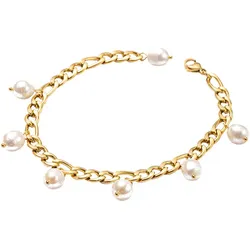 Fußkette mit Anhänger FIRETTI "Schmuck Geschenk Körperschmuck", gold (gelbgoldfarben, weiß), Fußkettchen, Edelstahl-Perlen, Edelstahl, Perlen, mit Süßwasserzuchtperle