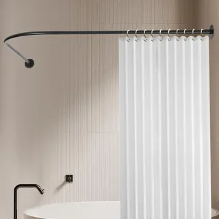 Duschstange Ecke Badewanne(90-130)×(90-130) cm, 201 Edelstahl Teleskopstange, Duschvorhangstangenhalter in L-Form für Badezimmer, Badewanne, Eck-Duschvorhangstange ohne bohren (Schwarz)