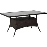 Polyrattan-gartentisch 150x85x74 Cm, Glastisch, Sicherheitsglas, Braun/schwarz, Esstisch Ideal Für Garten & Terrasse