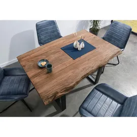 MASSIVMOEBEL24.DE Baumtisch 140 x 77 x 90 cm grau gebeizt