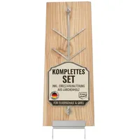 Flammlachsbrettl - Flammlachsbrett aus langlebigem Lärchenholz mit Edelstahlhalterung - ca. 500 x 175 x 20 mm Flammlachsbrett zum Grillen ist kompatibel mit Allen herkömmlichen Feuerschalen