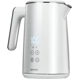MPM MCZ-120 Wasserkocher 1,5L mit Doppelwand-Design, Temperaturregelung 40-100°C, Edelstahl-Innenbehälter, 2200W, Geräuscharm, Weiß