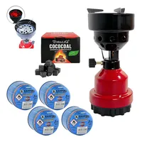 Mianova Camping-Gasgrill 1 flammig Gaskocher Rot Campingkocher Gas Kocher + 4 Kartuschen Kohle, BBQ Barbecue Tischgrill Notfall Campingherd Stromausfall Notkocher Notfallkocher, 2 in 1 Metall Shisha Kohleanzünder Outdoor Grill Camping Herd rot