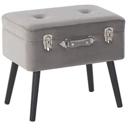 Hocker mit Stauraum Samtstoff hellgrau Koffer-Design MALLARD