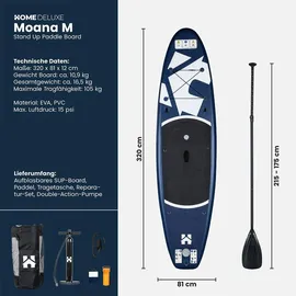 Home Deluxe SUP Board Stand Up Paddle Board MOANA 320 x 76 x 15 cm blau