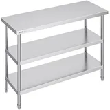 Vevor Lebensmittel-Zubereitungstisch aus Edelstahl, Gewerblicher Küchenarbeitstisch, mit 2 verstellbaren Unterregalen, 457 x 1219 x 864 mm Zubereitungstisch für Grill, Küche, Zuhause