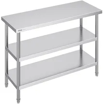 Vevor Lebensmittel-Zubereitungstisch aus Edelstahl, Gewerblicher Küchenarbeitstisch, mit 2 verstellbaren Unterregalen, 457 x 1219 x 864 mm Zubereitungstisch für Grill, Küche, Zuhause